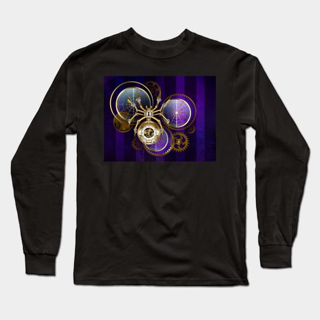 Steampunk Spider on Purple Background Long Sleeve T-Shirt by Blackmoon9